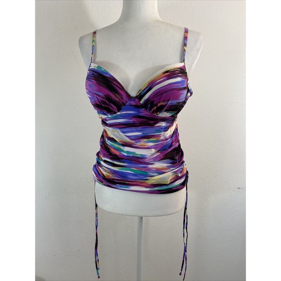 SPANX ASSETS By Sara Blakely Brush Strokes Tankini Swim Top Padded Bra Sz L - Picture 1 of 11